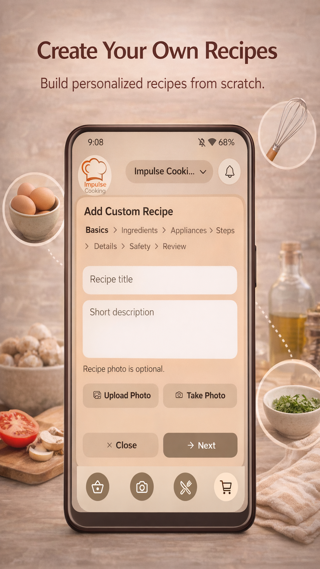 Impulse Cooking custom recipe creation screen